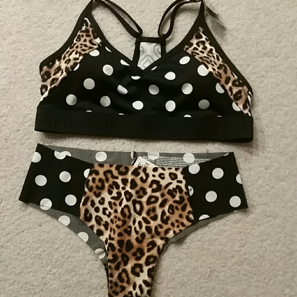 VS PINK Leopard /polka dot bra, panties